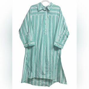 NWT Anthropologie Striped Midi Popover Shirt Dress Green L/XL Petite